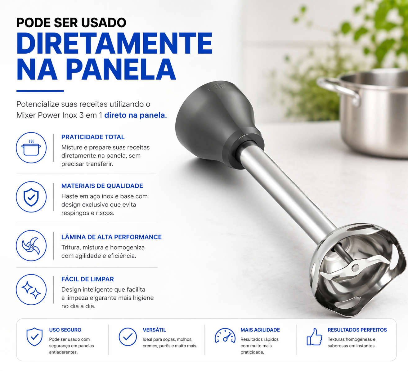 Use direto na panela com segurança